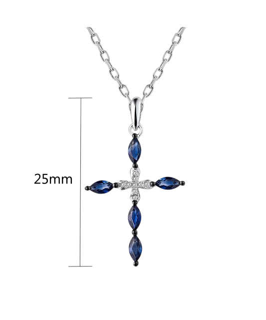 White gold pendant with diamonds and sapphires "Cross"