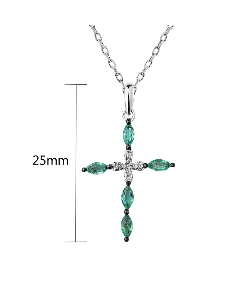 White gold pendant with diamonds and emeralds "Cross"