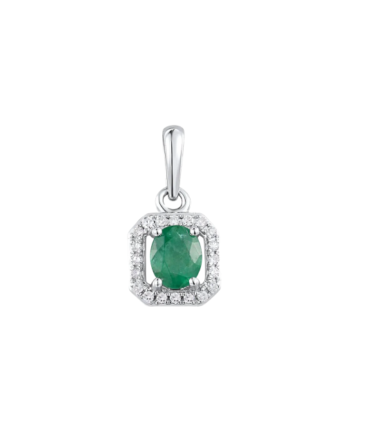 White gold pendant with diamonds and emerald