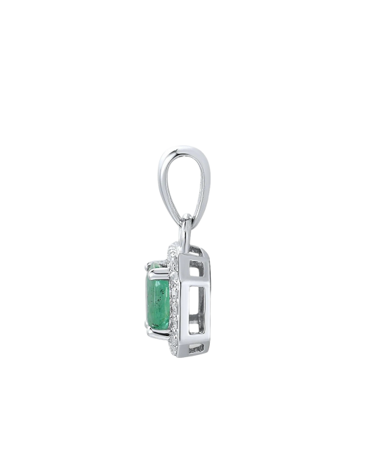 White gold pendant with diamonds and emerald