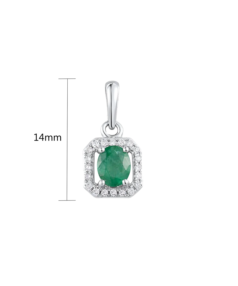 White gold pendant with diamonds and emerald