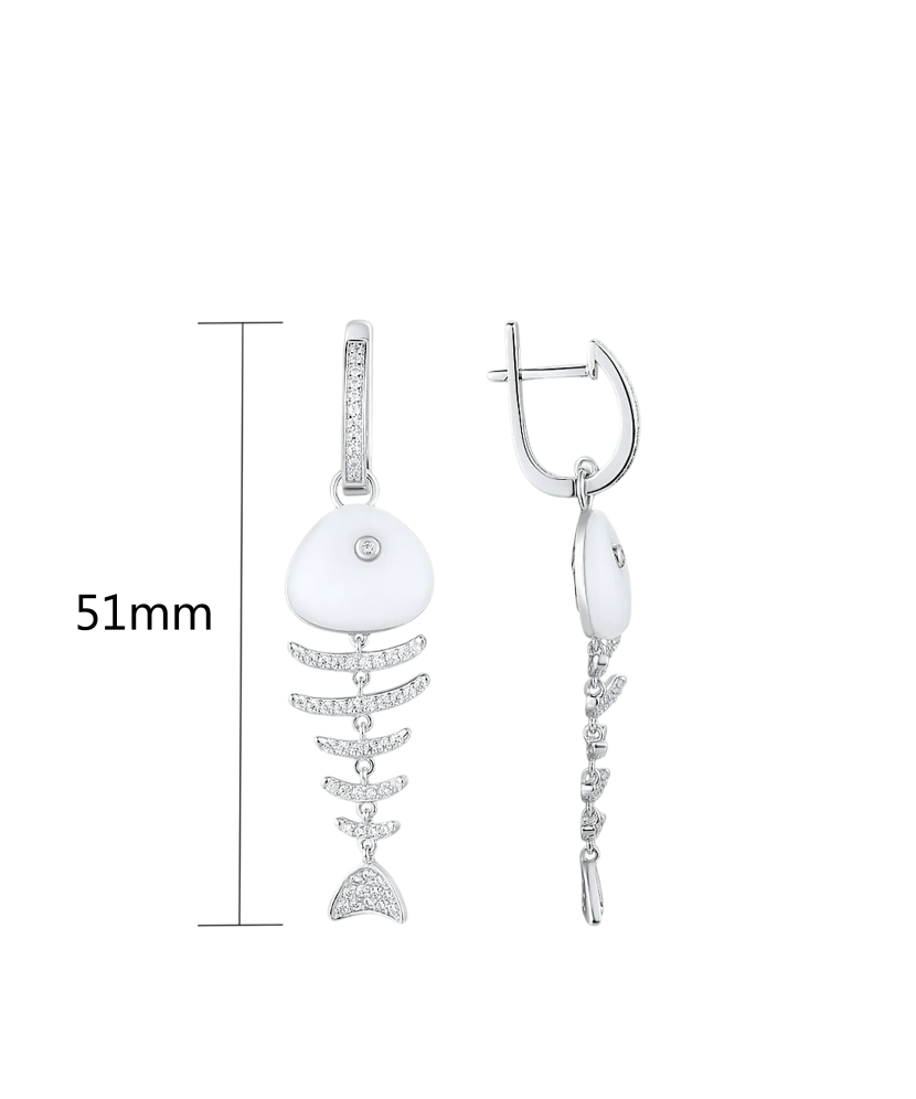 Silver earrings with zircons and ceramics