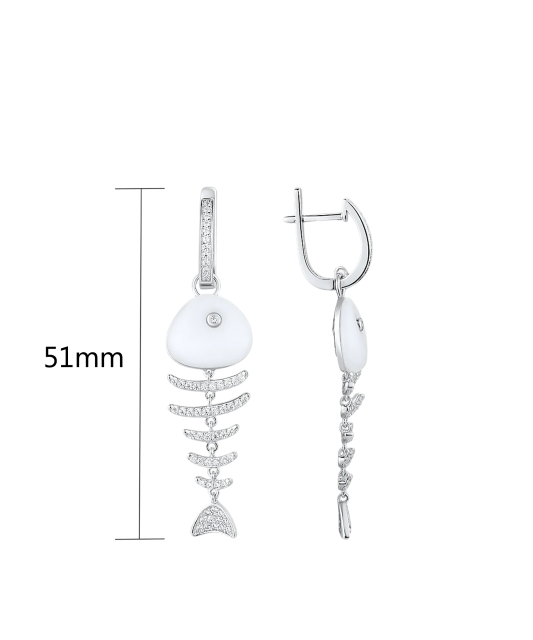 Silver earrings with zircons and ceramics