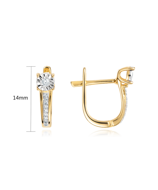 Keltaiset kultaiset korvakorut timanteilla