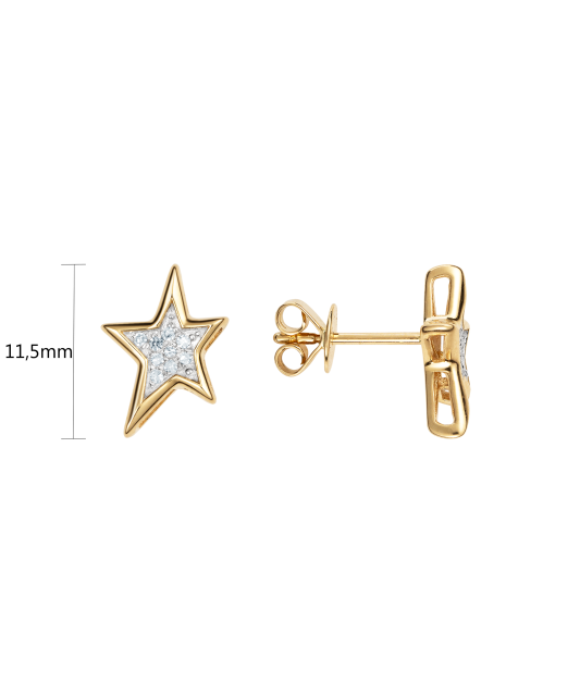 Keltaiset kultaiset korvakorut timanteilla