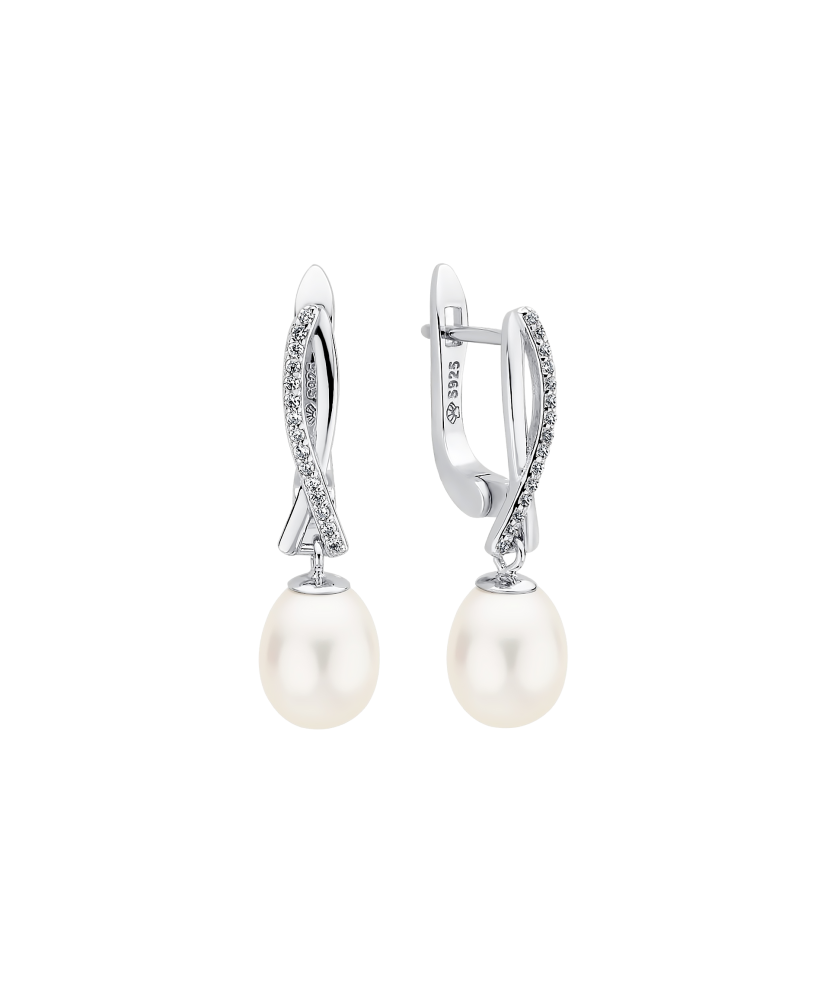 Sterling silver earrings with pearls and zircons