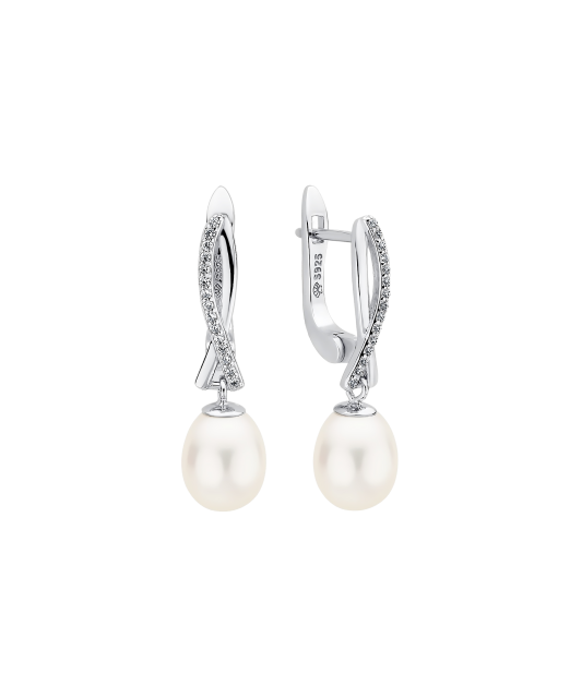 Sterling silver earrings with pearls and zircons