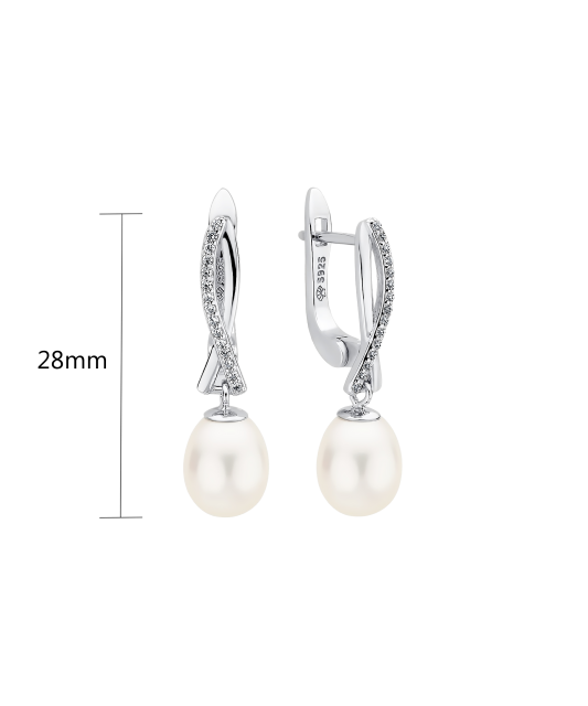 Sterling silver earrings with pearls and zircons