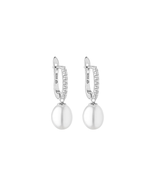 Sterling silver earrings with pearls and zircons
