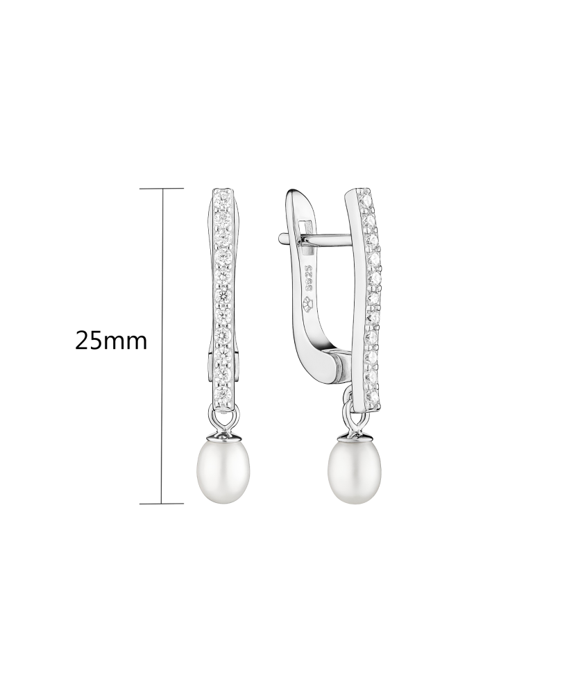 Hopeiset korvakorut helmillä ja zirkonia