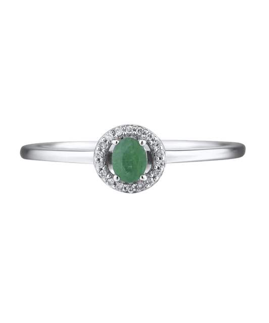 White gold ring with emerald and diamonds