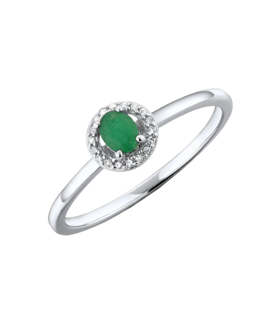 White gold ring with emerald and diamonds