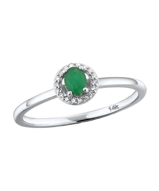 White gold ring with emerald and diamonds