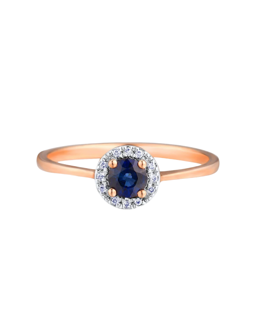 Gold ring with sapphire and diamonds