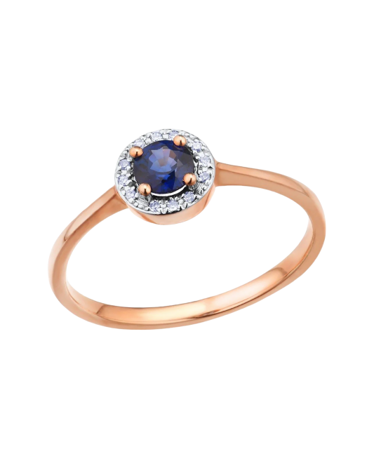 Gold ring with sapphire and diamonds