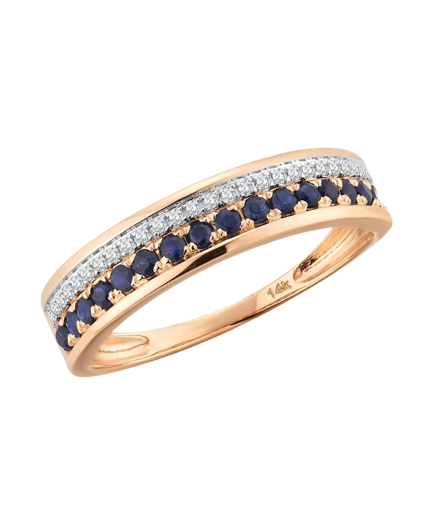 Gold ring with diamonds and sapphire