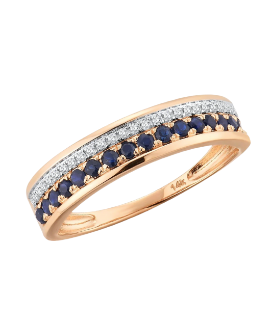Gold ring with diamonds and sapphire