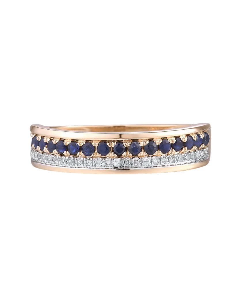 Gold ring with diamonds and sapphire