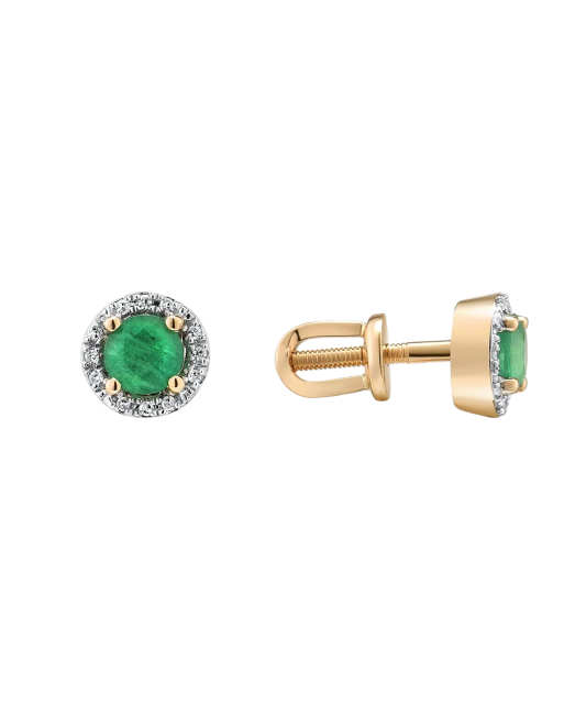 Gold earrings with emeralds and diamonds