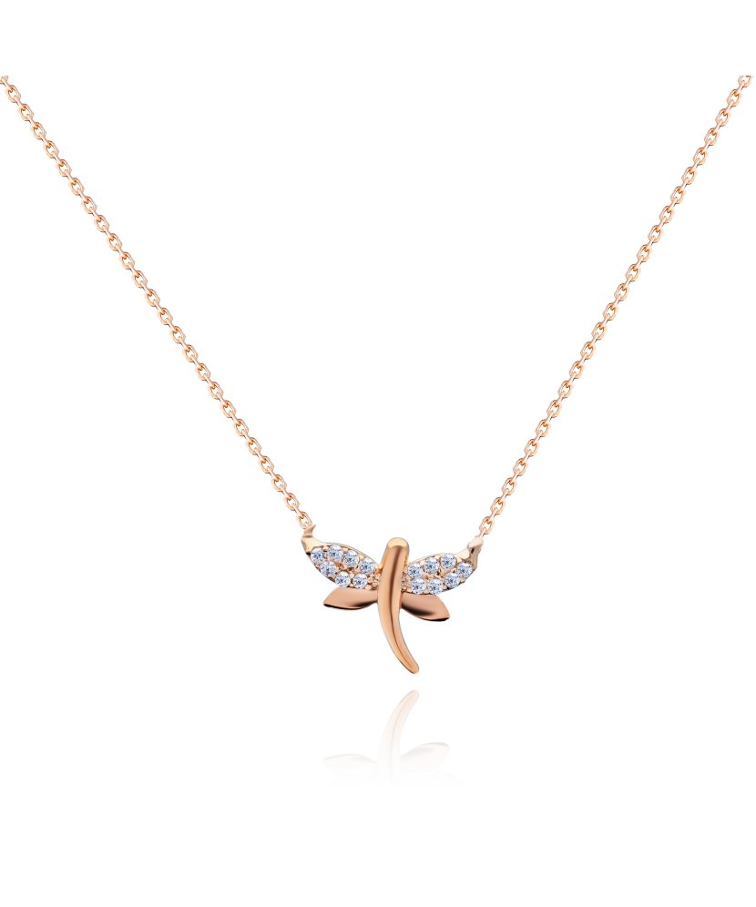 Gold chain with zirconium pendant "Dragonfly"