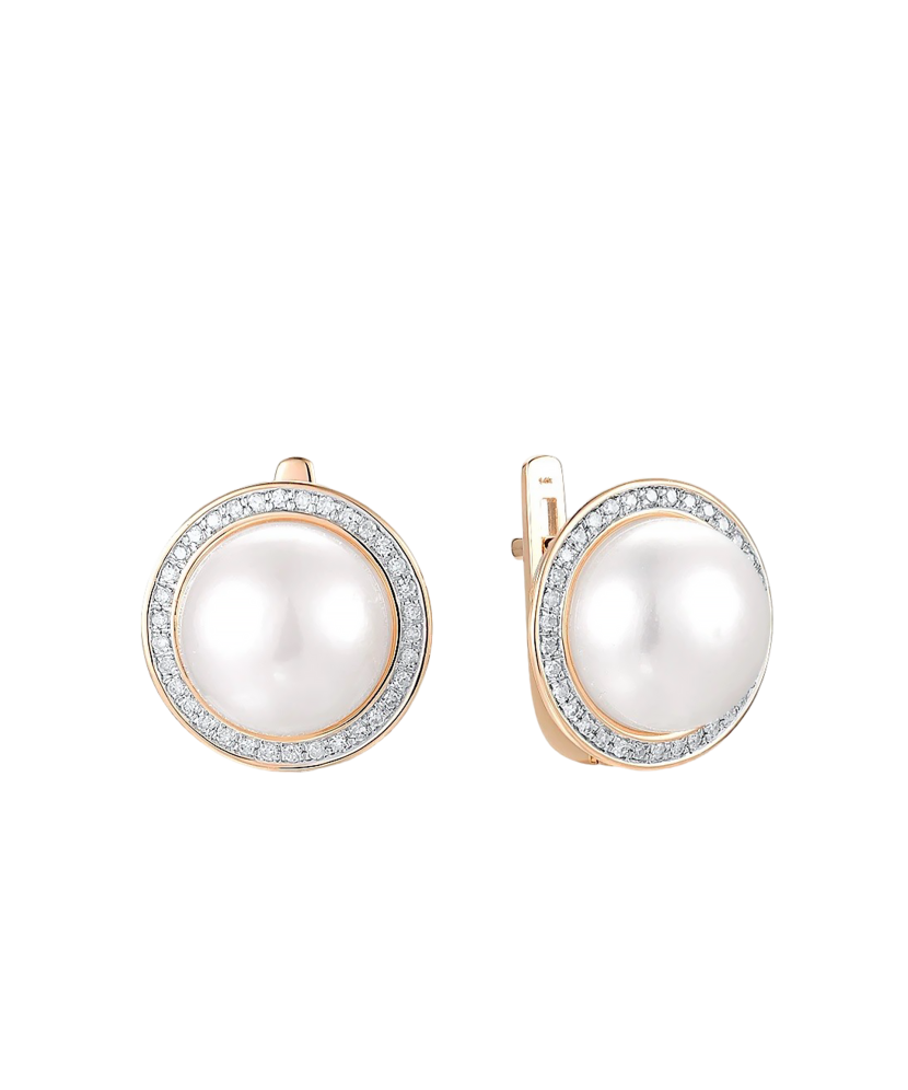 Gold earrings with diamonds and pearls