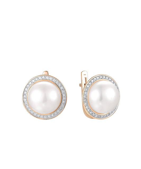 Gold earrings with diamonds and pearls