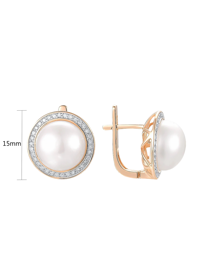 Kultaiset korvakorut timanteilla ja helmillä