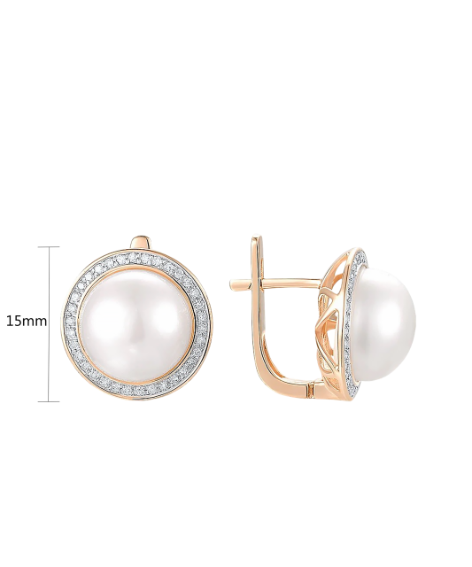 Gold earrings with diamonds and pearls