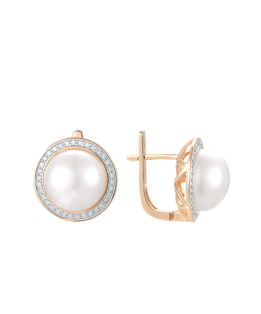 Gold earrings with diamonds and pearls