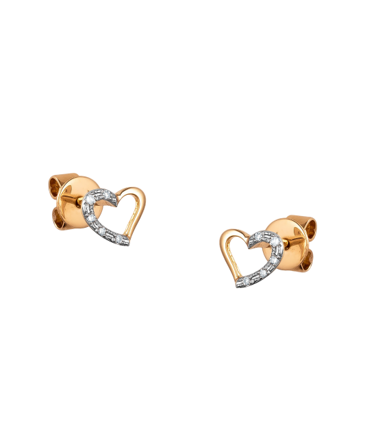 Gold earrings with diamonds "Heart"
