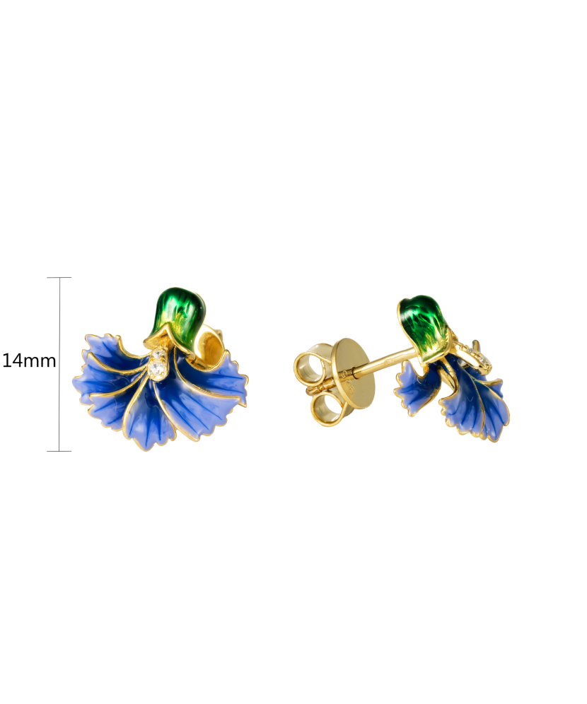 Gilded sterling silver earrings with zircons and enamel "Flower"