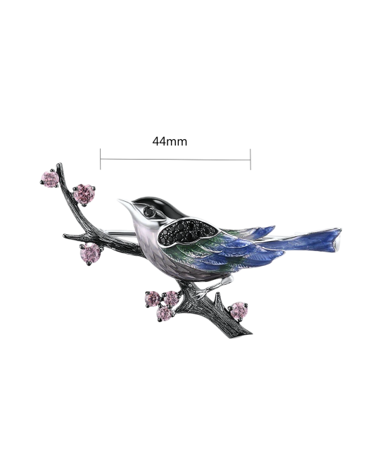 Sterling silver brooch with zircons and enamel "Flower"