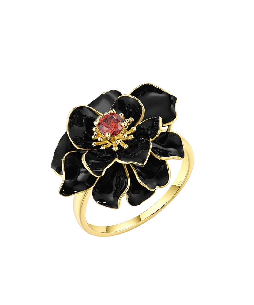 Gilded Sterling silver ring with zircons and enamel