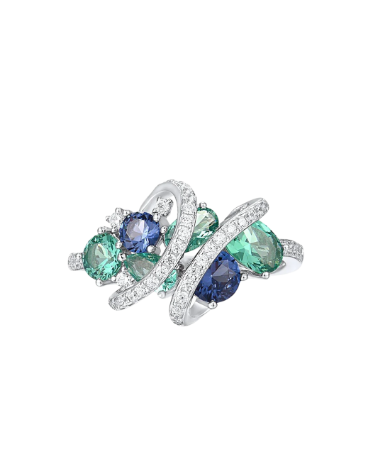 Sterling silver ring with zircons and spinels