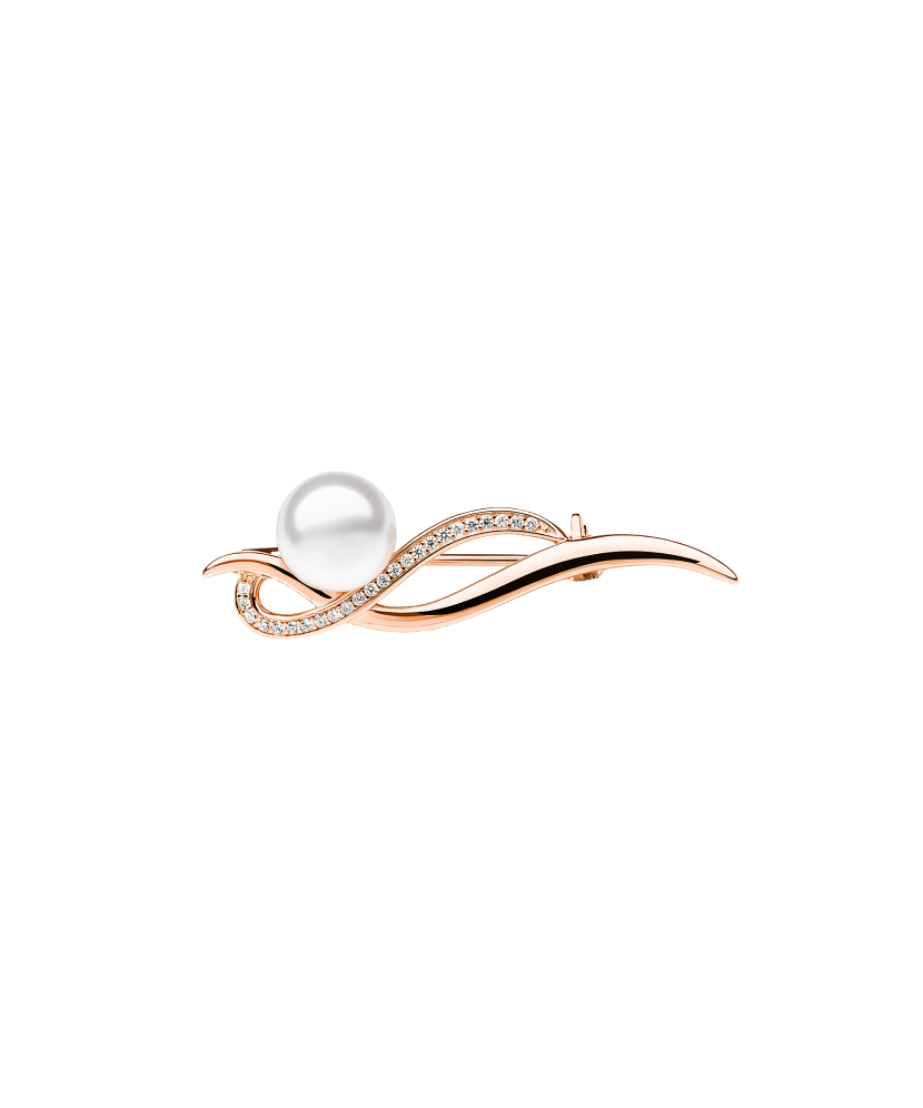 Gilded Sterling silver  brooch with pearl and zircons