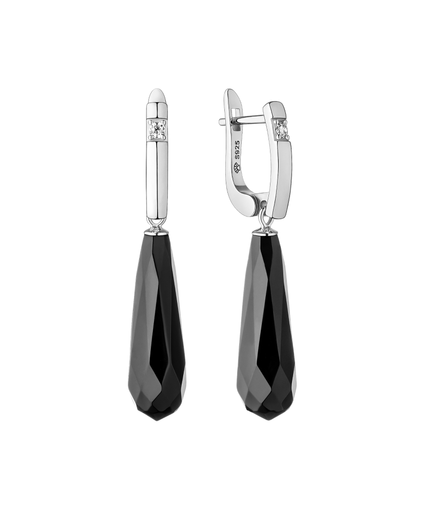 Hopeiset korvakorut onyxilla ja zirkoneilla