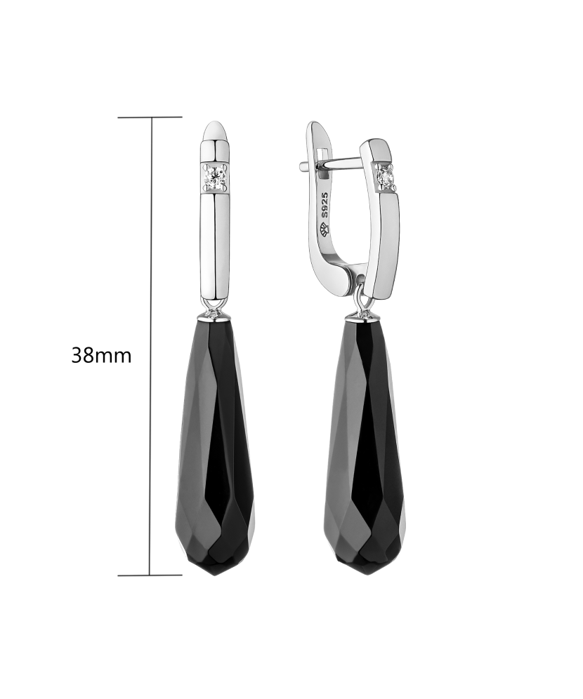 Hopeiset korvakorut onyxilla ja zirkoneilla