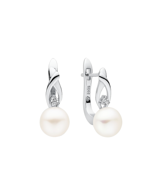 Sterling silver earrings with pearls and zircons