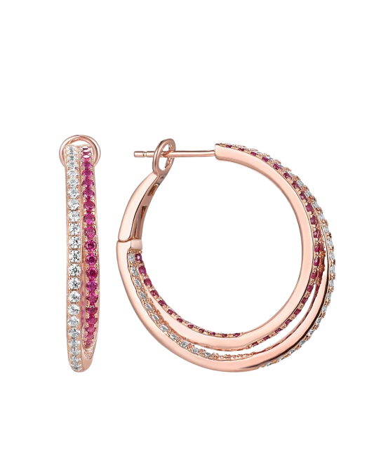 Gilded Sterling Silver earrings with nano rubies and zircons