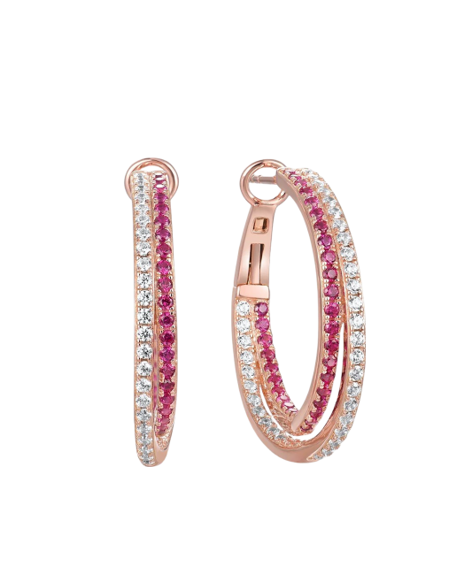 Gilded Sterling Silver earrings with nano rubies and zircons