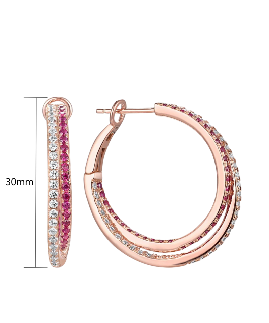 Gilded Sterling Silver earrings with nano rubies and zircons