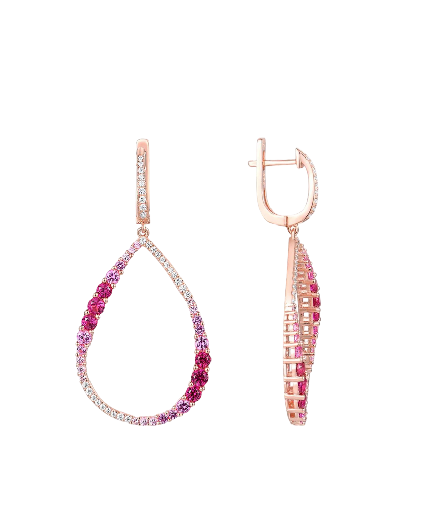 Gilded sterling silver earrings with zircons, nano sapphire and nano ruby