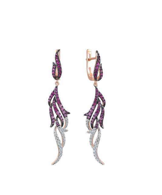 Gilded sterling silver earrings with zircons, nano sapphire and nano ruby