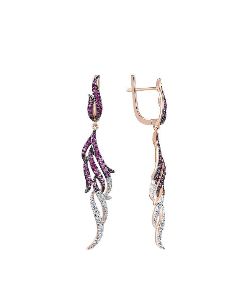 Gilded sterling silver earrings with zircons, nano sapphire and nano ruby
