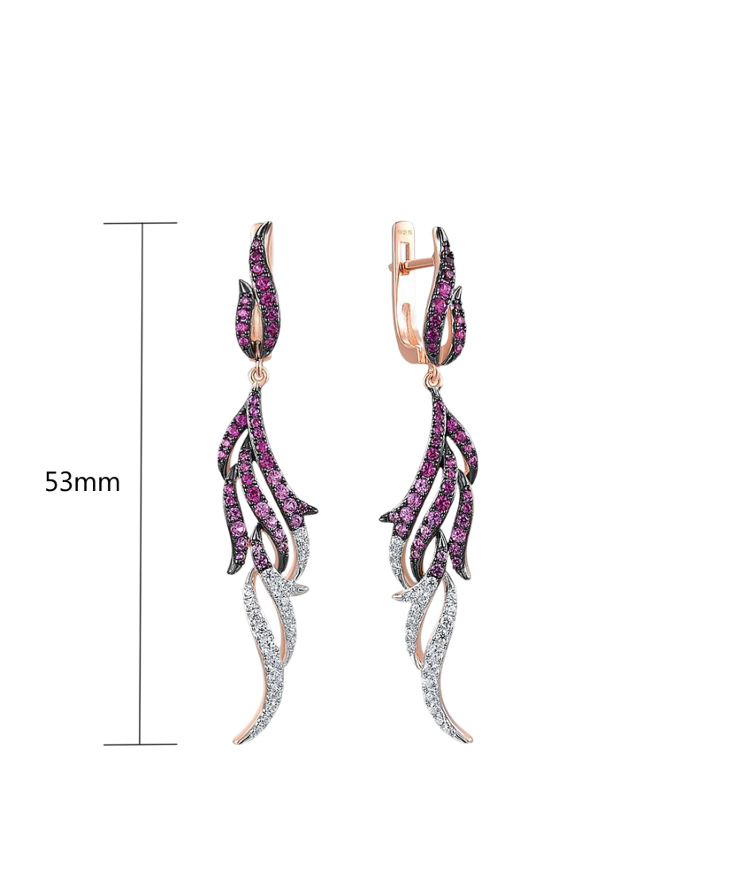Gilded sterling silver earrings with zircons, nano sapphire and nano ruby