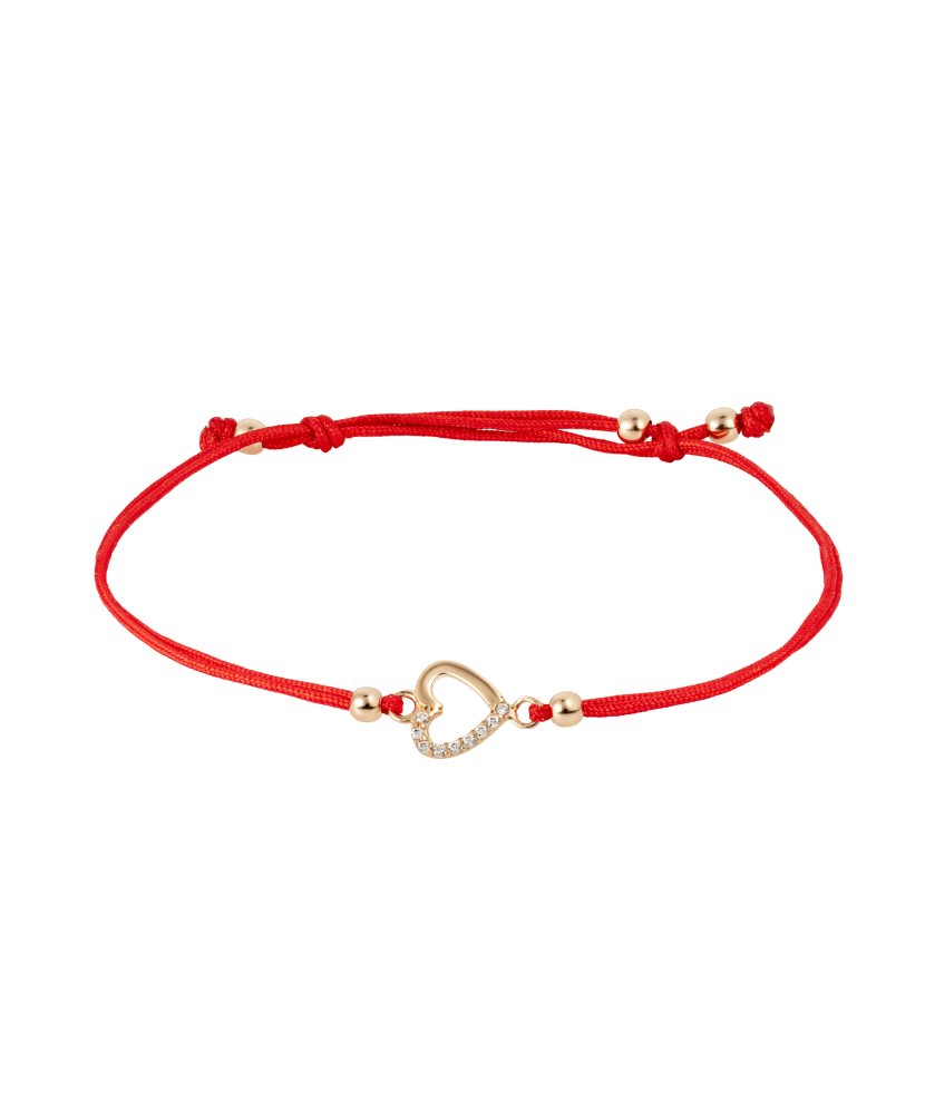 Red string bracelet with gold pendant "heart"
