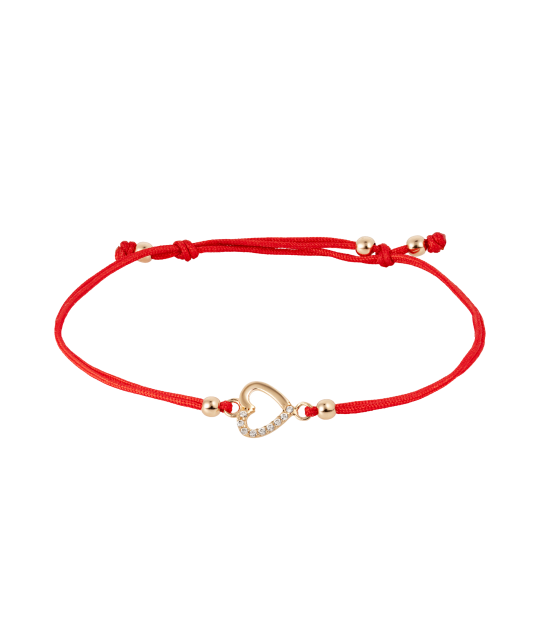 Red string bracelet with gold pendant "heart"