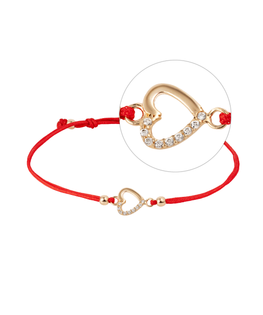 Red string bracelet with gold pendant "heart"