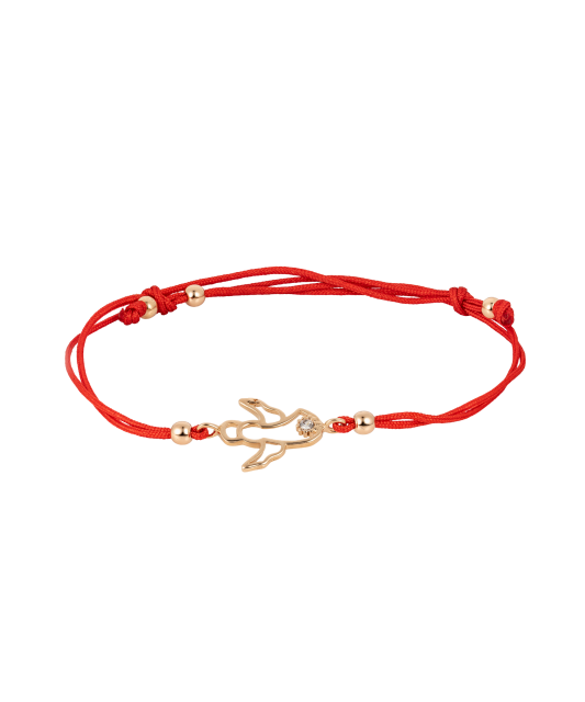 Red string bracelet with gold pendant "angel"