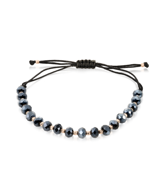 Black string bracelet with gold and onyxes